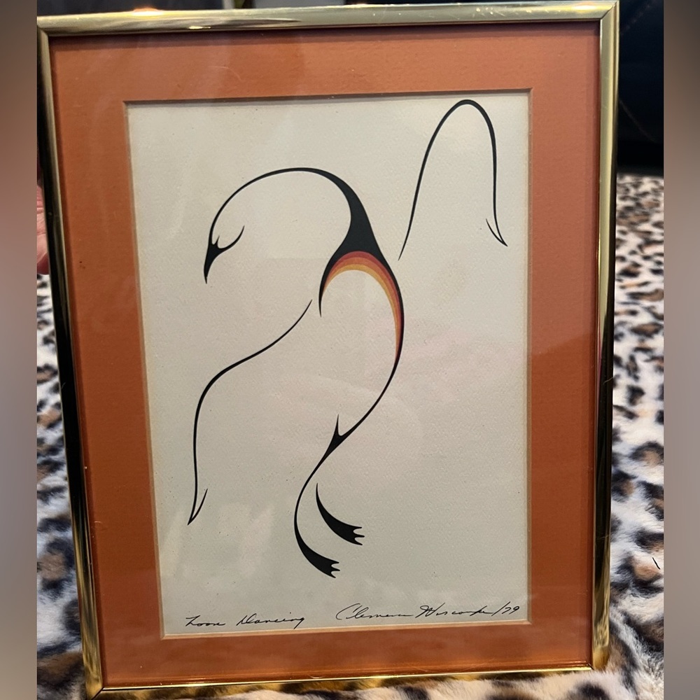 Aboriginal artwork framed gold birds native style art Toronto distinctive art